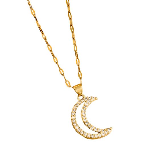 Titanium Steel Moon Shape Pendant Zircon - Picture 1 of 2